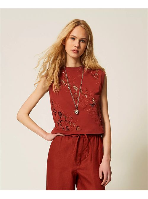 T-shirt con ricamo sangallo TWINSET | TT2050/13332